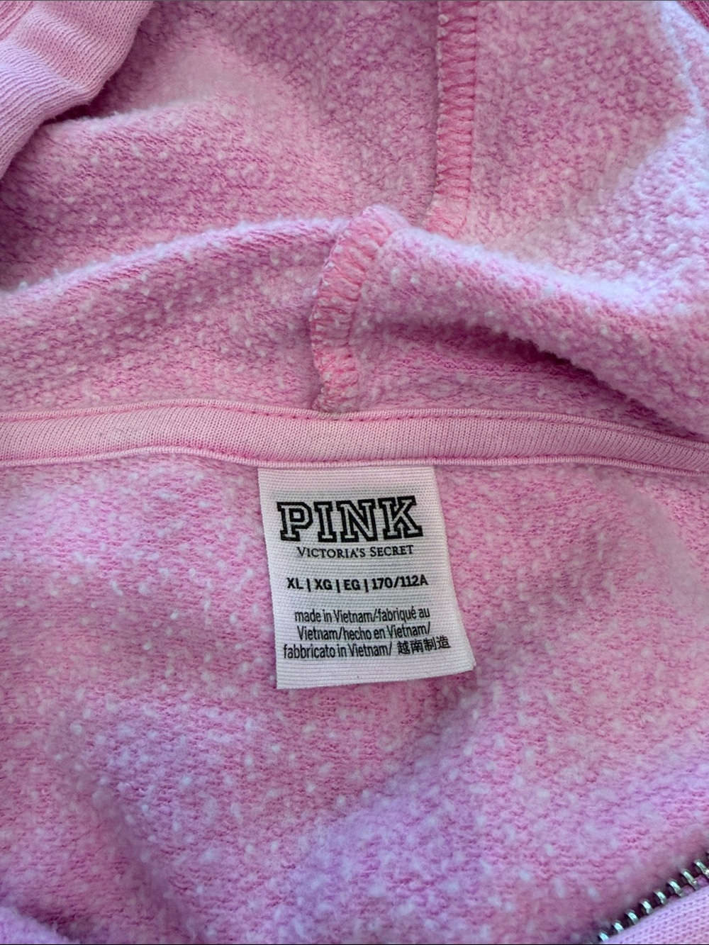 PINK Victoria's Secret Light Pink Script Logo Zip Hoodie XL - Picture 3 of 4